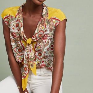 Anthropologie Scarf Printed Silk Blouse